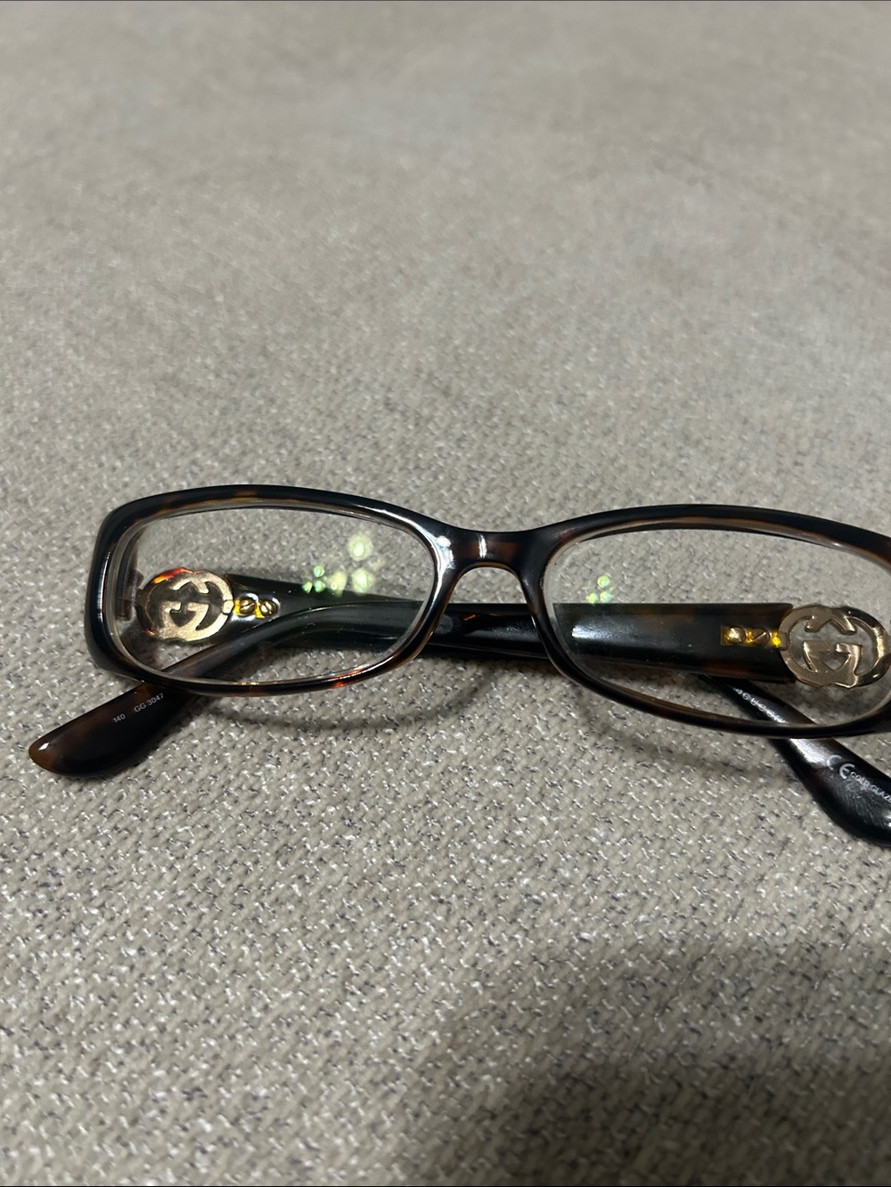 Gucci Brown Tortoiseshell Rectangular Women's Eyeglass Frames with Gold Logo